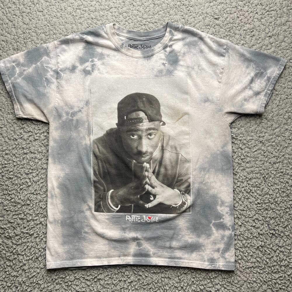 Tupac Poetic Justice Shirt Mens Medium Gray Tie Dye Short Sleeve Rap Hip Hip